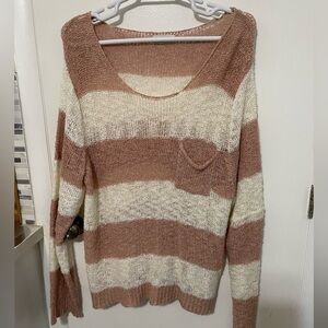 Forever 21+ Oversized slouchy knit long sleeve light pink and white sweater sz3X